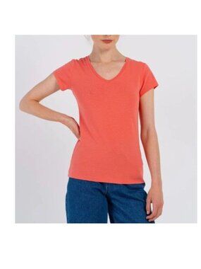 Kettlewell Everyday Cotton V-Neck T-Shirt in Coral Size Large